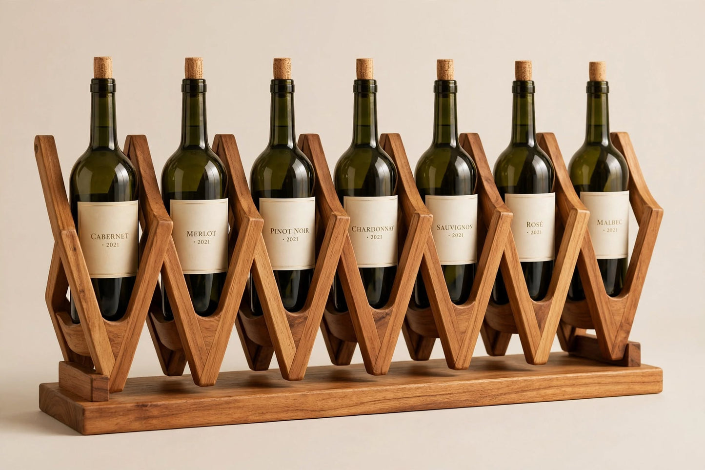 Handcrafted Teak Zigzag Wine Rack, 7 Bottle