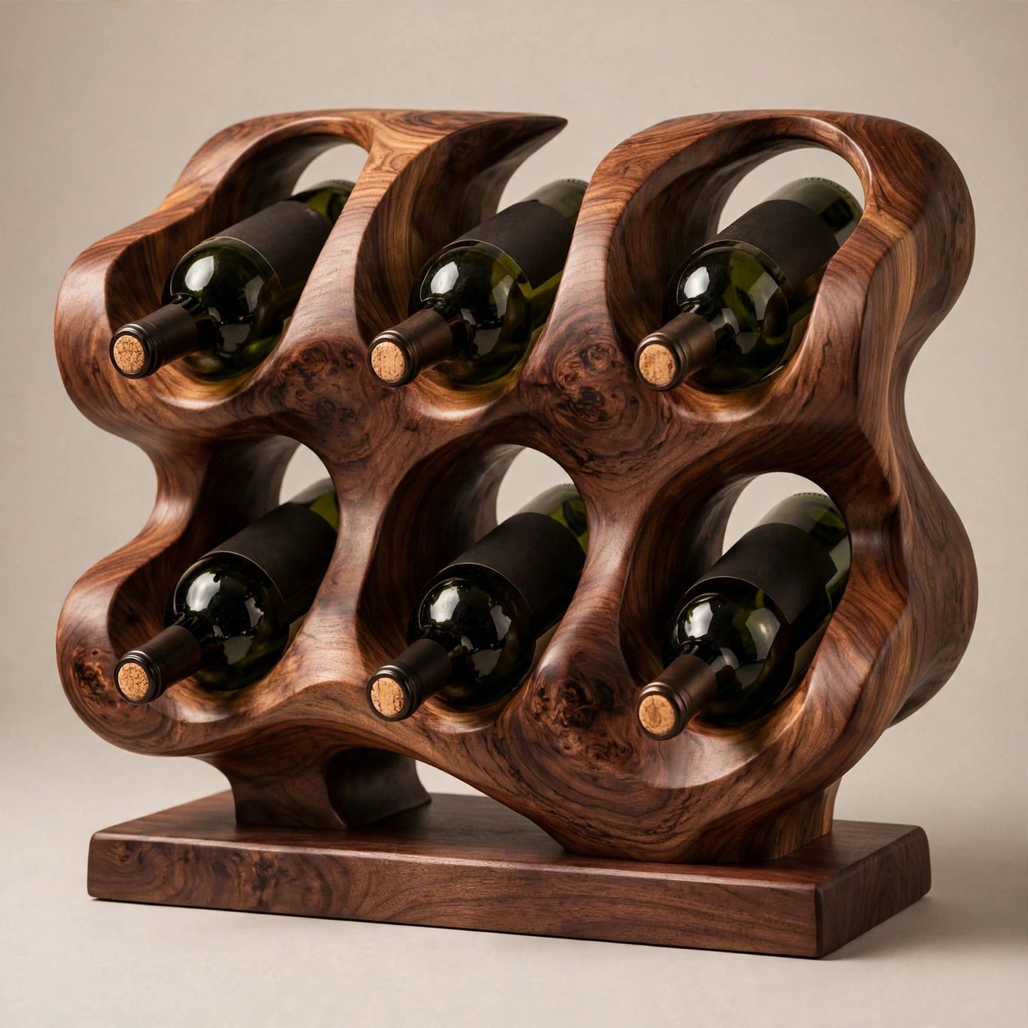 Handcrafted Walnut Honeycomb Wine Rack, 6 Bottle