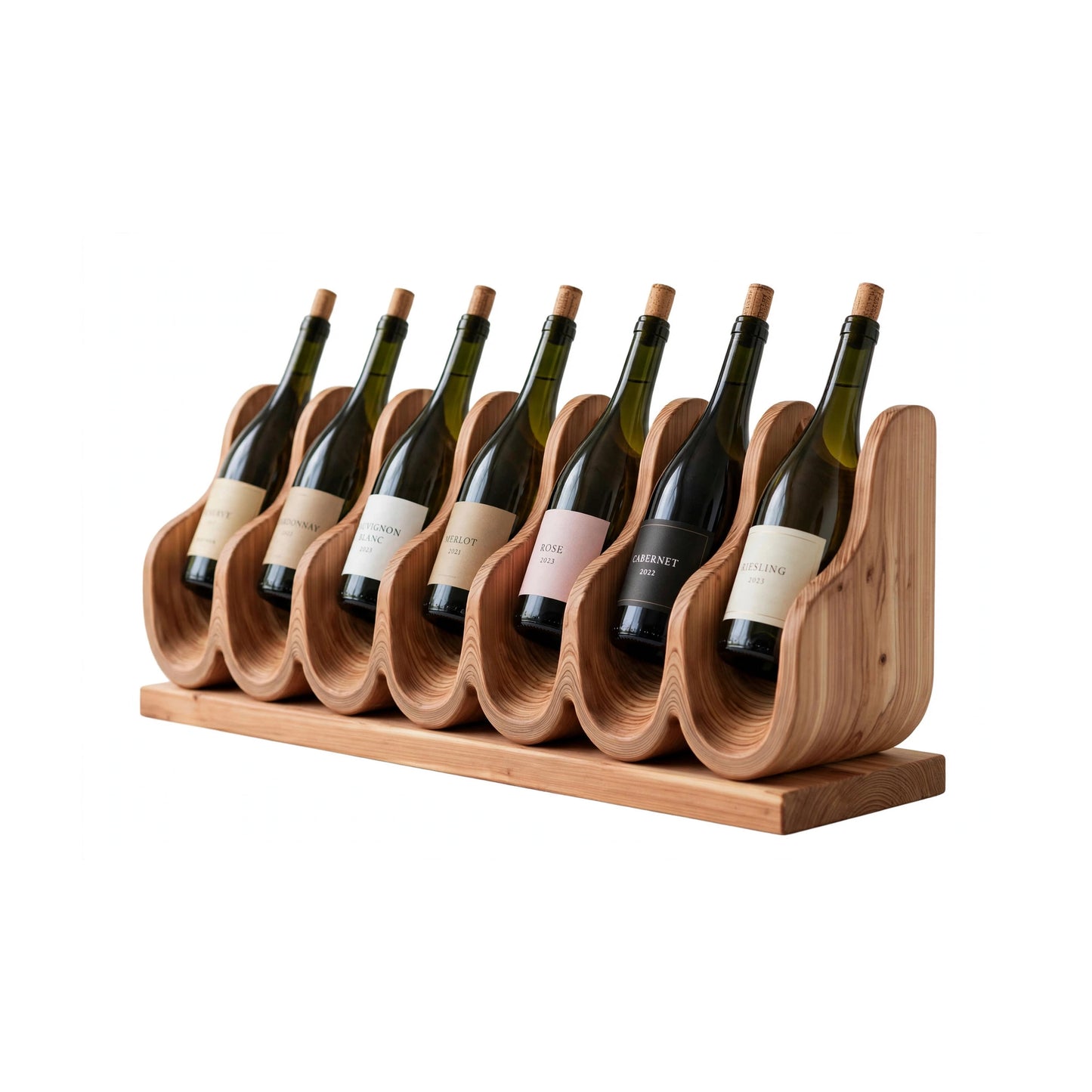 Handcrafted Solid Cedar Wave Wine Rack, 7 Bottle