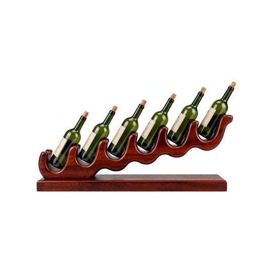 Rustic Mahogany Wine Rack, Handcrafted 6 Bottle Wave Design Wood Holder