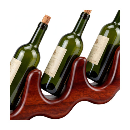 Rustic Mahogany Wine Rack, Handcrafted 6 Bottle Wave Design Wood Holder