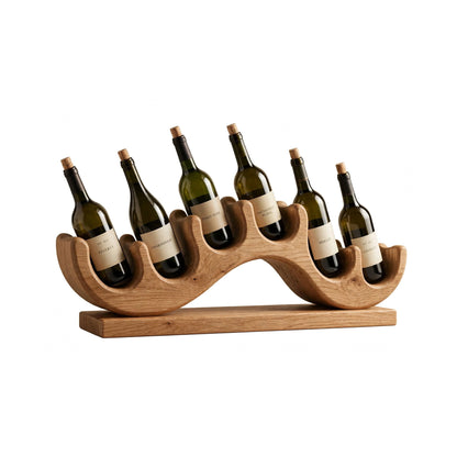 Handcrafted Solid Oak Wave Wine Rack, 6 Bottle