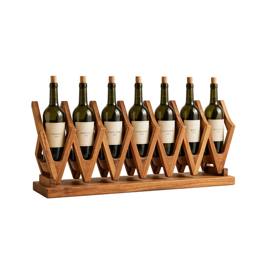 Handcrafted Teak Zigzag Wine Rack, 7 Bottle