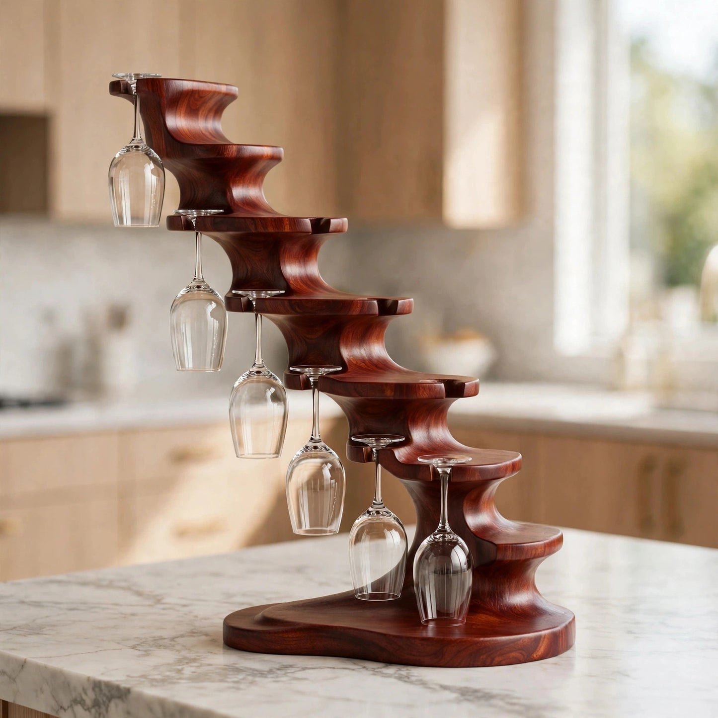 Handcrafted Spiral Wine Glass Rack, 6 Glass