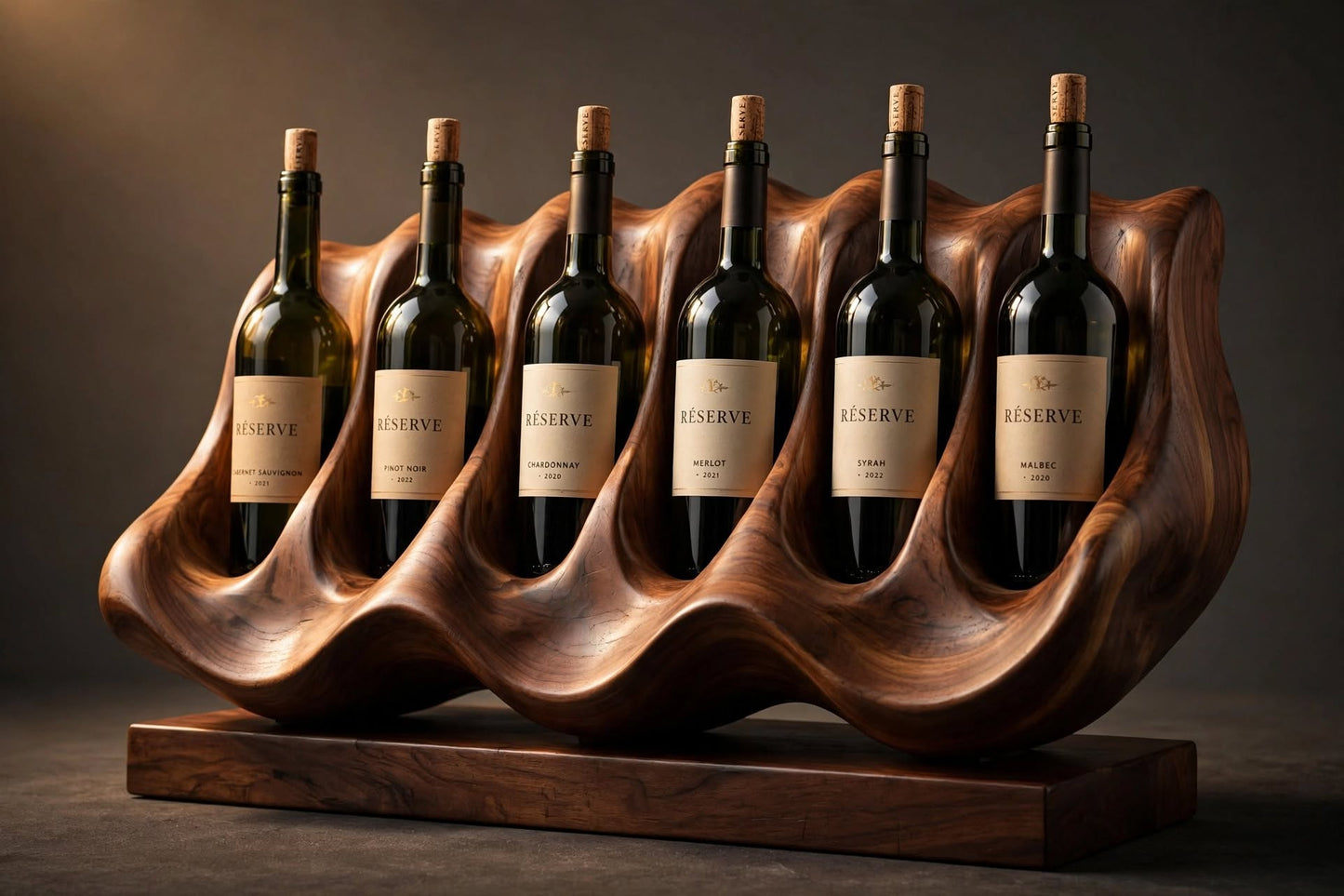 Walnut Wood Wine Rack for Kitchen & Bar, Handcrafted 6 Bottle Display