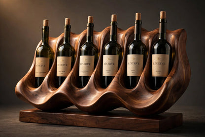 Walnut Wood Wine Rack for Kitchen & Bar, Handcrafted 6 Bottle Display