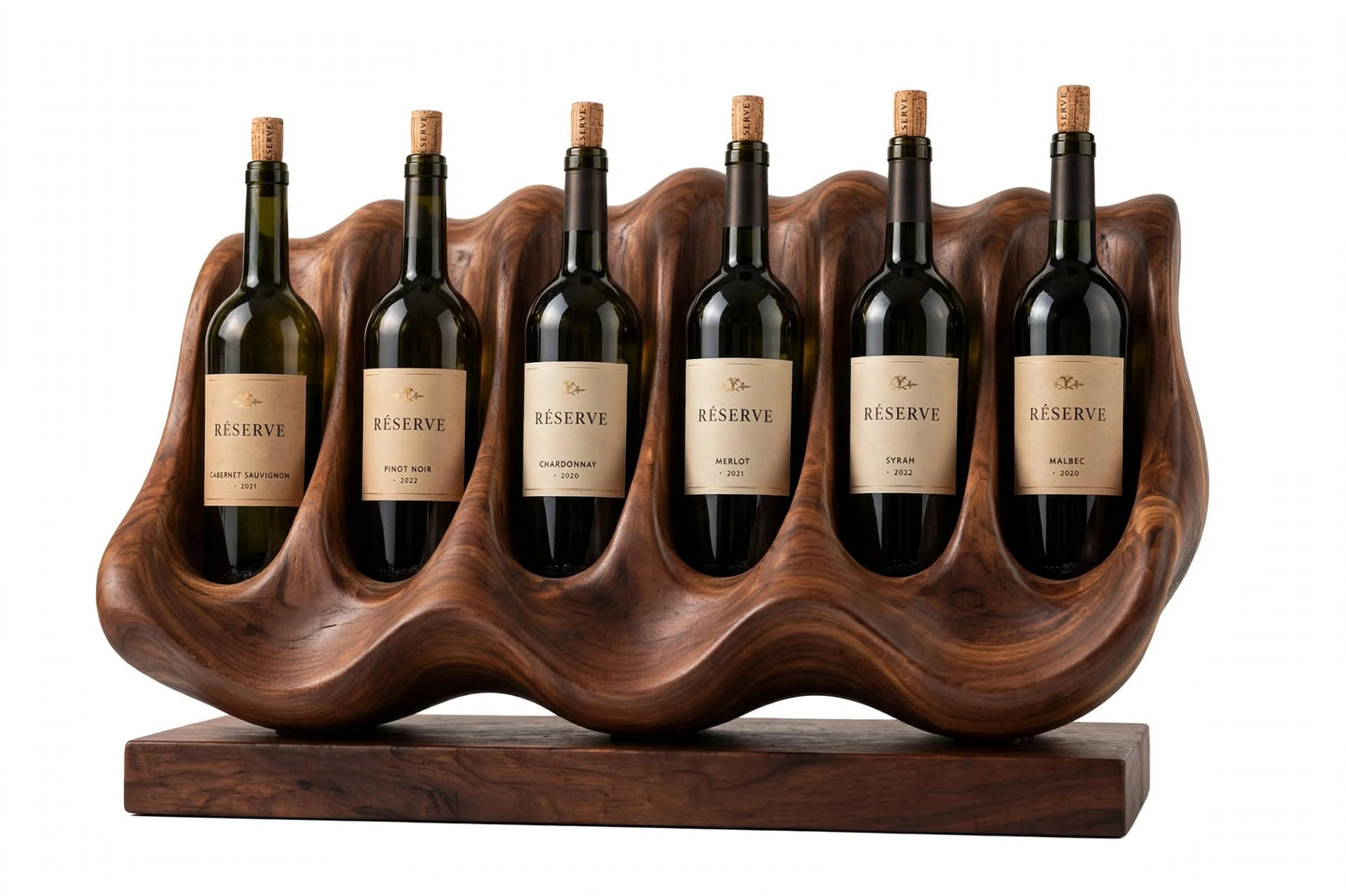 Walnut Wood Wine Rack for Kitchen & Bar, Handcrafted 6 Bottle Display