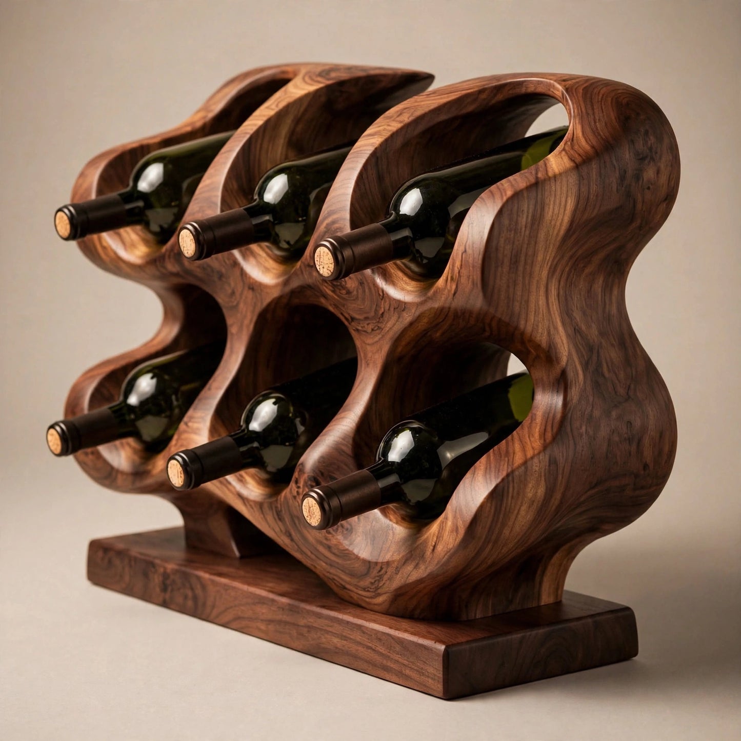 Handcrafted Walnut Honeycomb Wine Rack, 6 Bottle