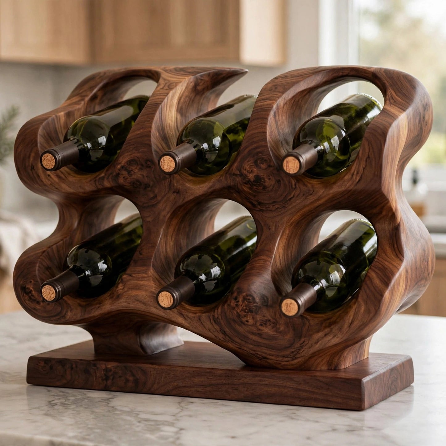 Handcrafted Walnut Honeycomb Wine Rack, 6 Bottle