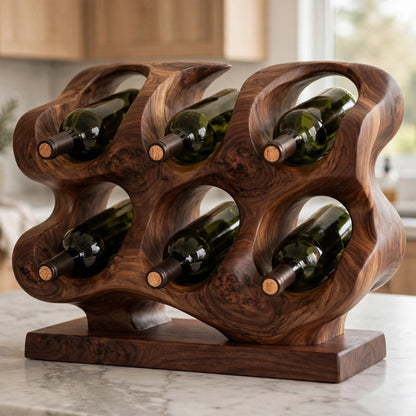 Handcrafted Walnut Honeycomb Wine Rack, 6 Bottle
